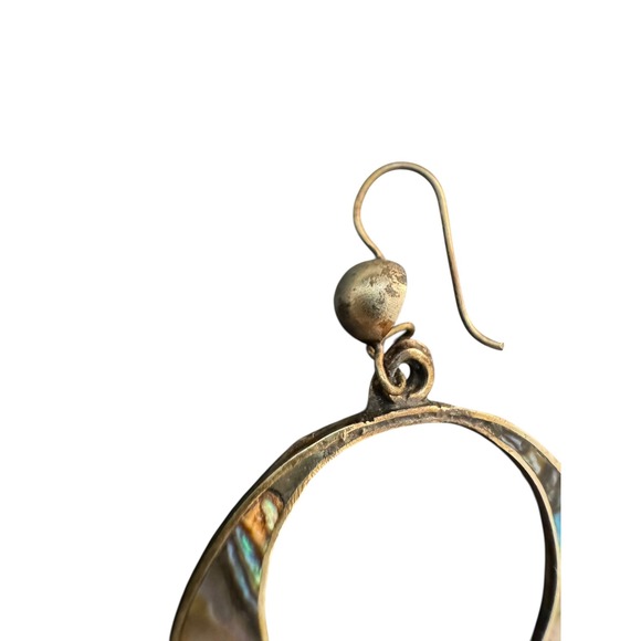 Abalone Inlay Hoop Earrings Silver Made in Mexico - Picture 7 of 9
